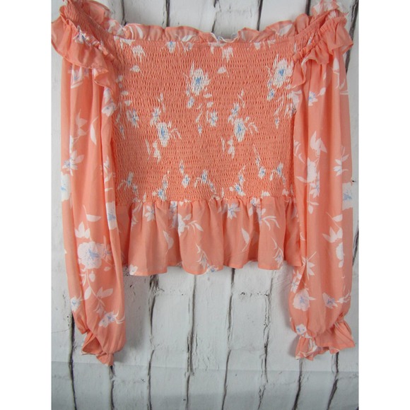 Flying Tomato Women's Peach Floral Large Off Shoulder Crop Blouse - Picture 2 of 5